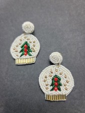 Holiday Seed Bead Snow Globe Earrings - NEW
