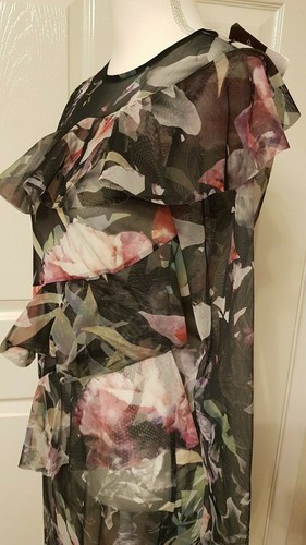Top Shop Transparent Floral Ruffle Long Sleeve Dress Size 12 - Picture 5 of 11