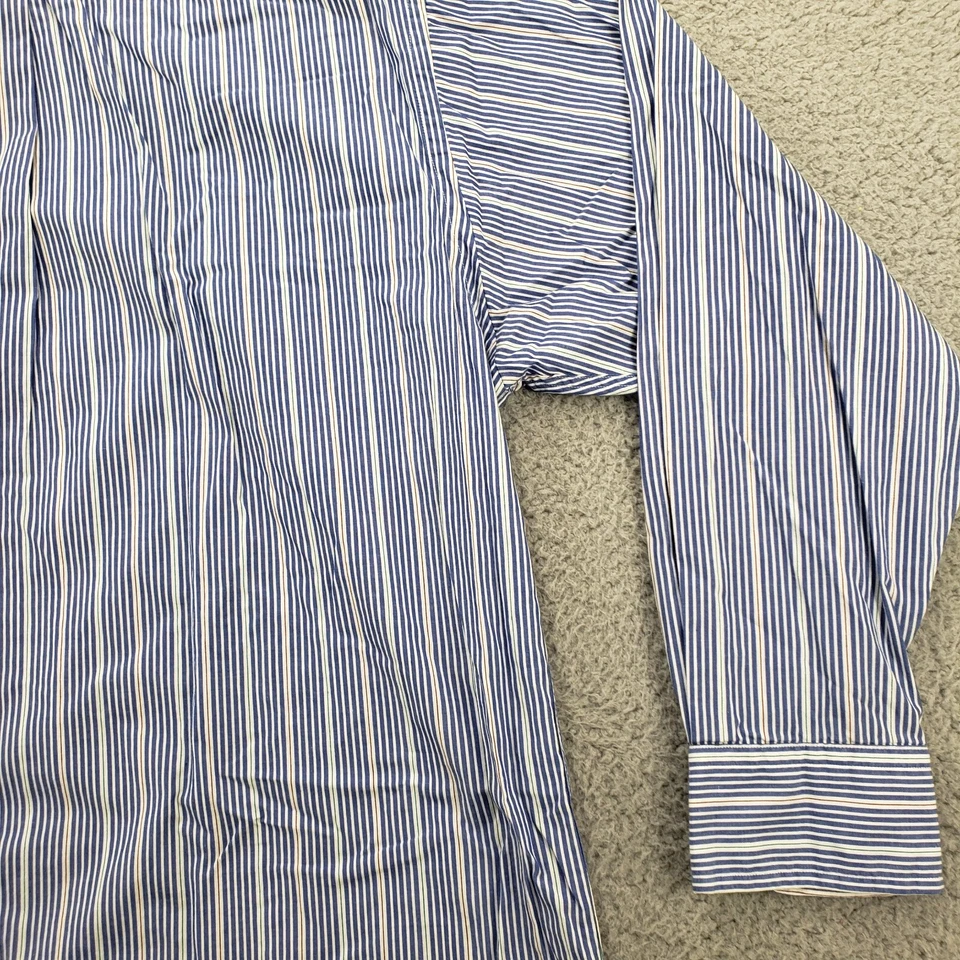 Рубашка мужская Meeting Street 16 1/2 33 белая синяя в полоску с воротником на пуговицах сделано в США - Изображение 4 из 4