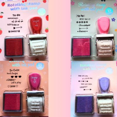 Stempel Rollstempel-Set Mit Stempelkissen 12 verschiedene Rotating Stamp Ink Pad