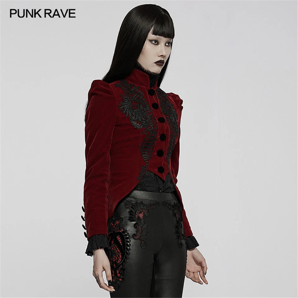 Punk Rave Mujer Gótico Lolita Puff Mangas Largas Rojo Abrigo Corto Fiesta Chaqueta Foto 2 de 4
