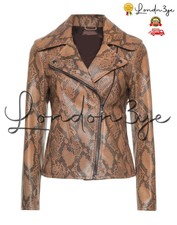 Women Snakeskin Motorcycle Jacket Womens Real Leather Snake Print Biker Jacket