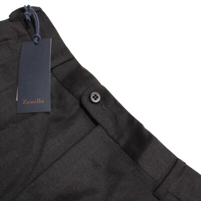 Zanella Platinum NWT Pleated Dress Pants Size 32 US Bennett In Dark Gray Wool