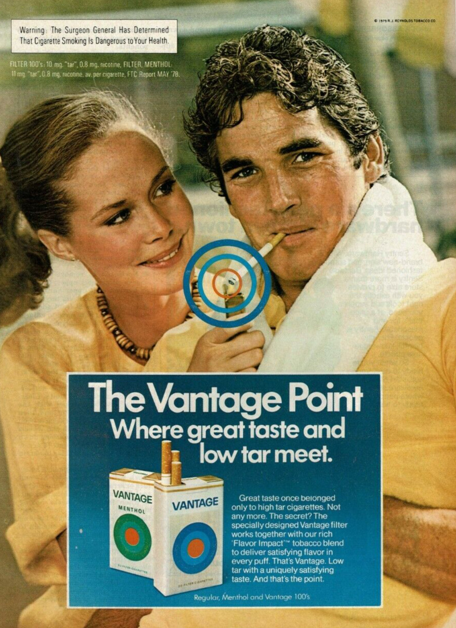 Vintage Print Ad 1979 Vantage Point Methol Cigarettes Girl Guy Smiling Lighting