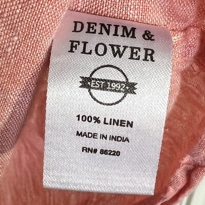 Denim & Flower Linen Shirt Mens M Orange w Blue Floral Ricky Singh