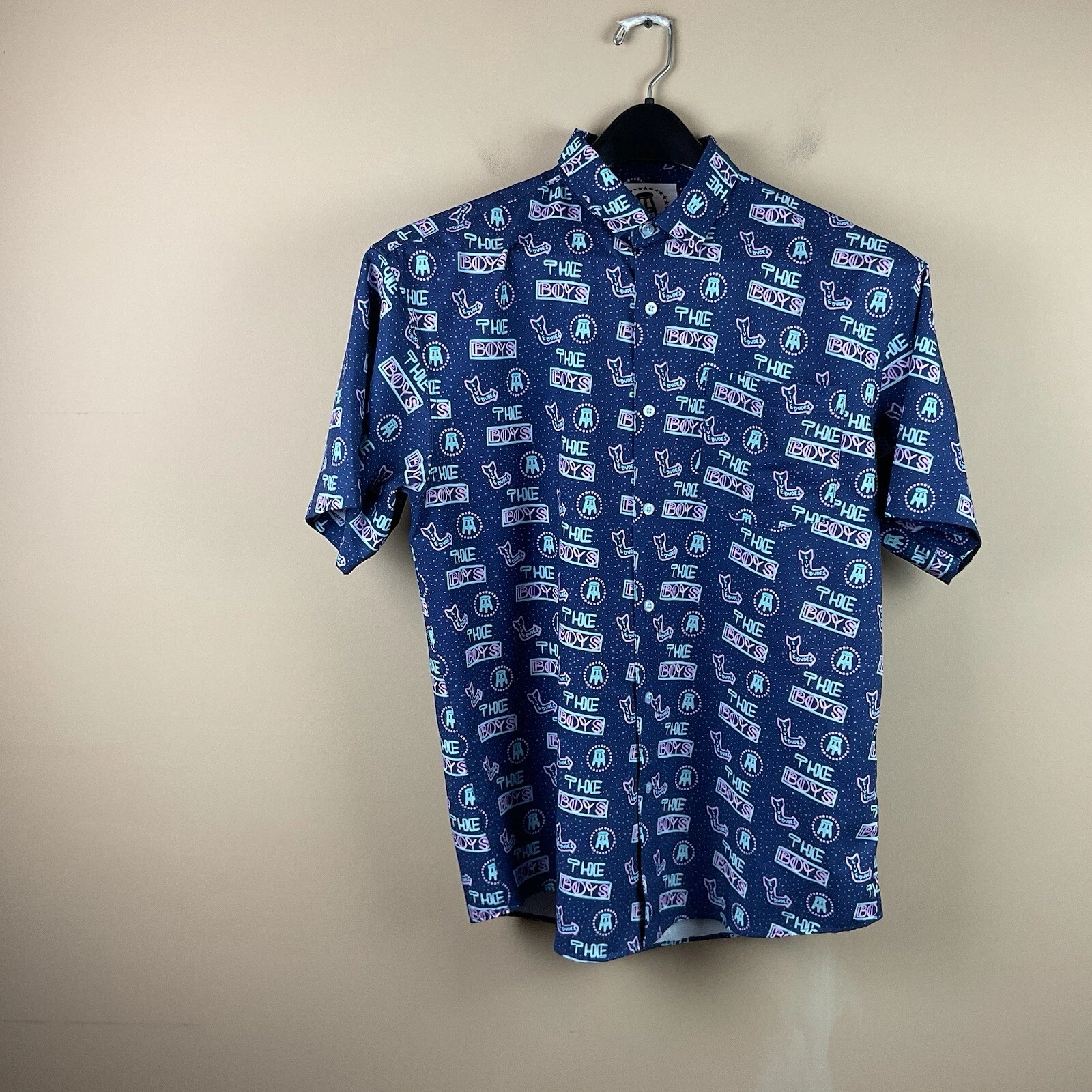 Tropical Bros Button Up Shirt Mens L Blue The Boys S/S Polyester Spandex