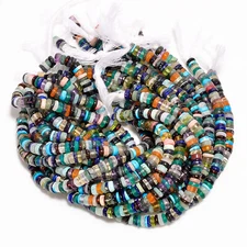 Multi Semi Precious Gemstone Rondelle Smooth Beads 5X5 6X6 mm Strand 8" GB-358