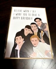 BACKSTREET BOYS BELIEVE WHEN I SAY CARTOON BIRTHDAY CARD~~5"x7"~BLANK INSIDE
