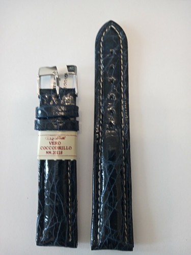 CINTURINO PELLE VERO COCCODRILLO IMBOTTITO MODELLO BREITLING 20 / 18 BLU |  eBay