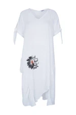 Designer DARKWIN Women's Elegant White Linen Dress, Style and Comfort XL XXL