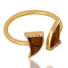 925 Sterling Silver Tiger Eye Gemstone 14k Gold Plated Adjustable CZ Jewelry