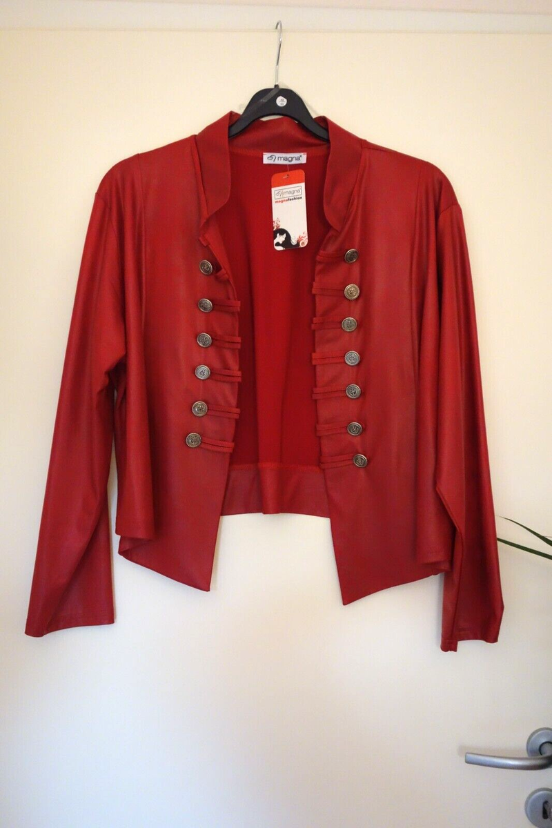 MAGNA Jacke Bolero Kunstleder-Optik 48 50 NEU rot Stretch Knöpfe