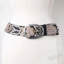 Jenny Krauss Black Monochromatic Floral Embroidered Wool Belt Handmade S M L