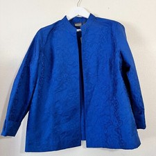 Additions by Chico's Womens Jacquard Pattern Blue Blazer Jacket Size 3 Casual