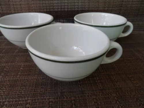 3 Caribe China Puerto Rico Restaurant Diner Ware Coffee or Tea Cups Green Band