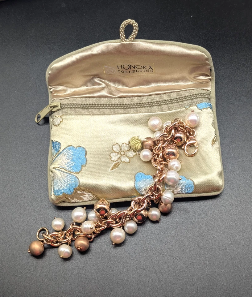 Pulsera HONORA ITALIA Genuina Barroca Perla y Bronce Cuelga Cha-Cha Cuentas IOB Foto 4 de 4