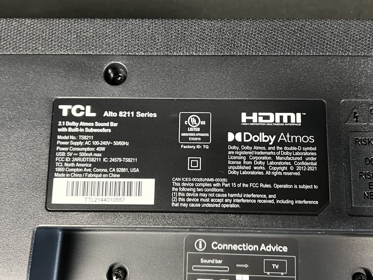 TCL TS8211 Alto + 8 2.1 Channel Dolby Atmos Soundbar Black New  
