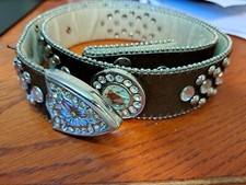 Western Leather Belt Rhinestone FITS 26-30" NO BUCKLE Brown Calfhair Cowhide