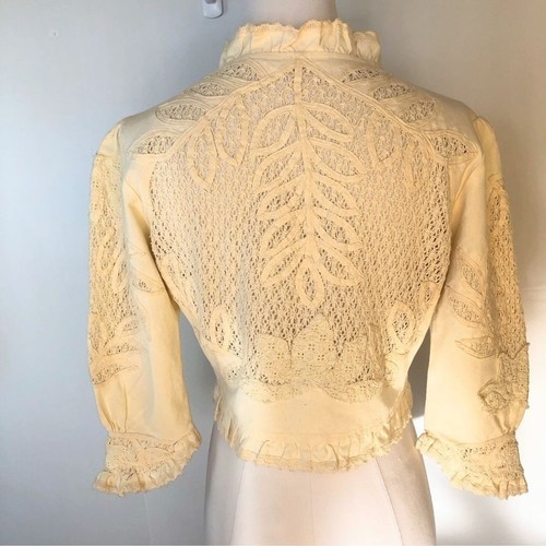 CREAM crochet lace ruffle cropped artsy jacket S - Picture 8 of 10