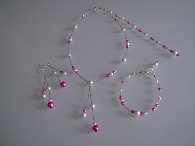 Parure Beige clair/rose/fuchsia Collier Bracelet Bijou dos Mariage/Mariée robe