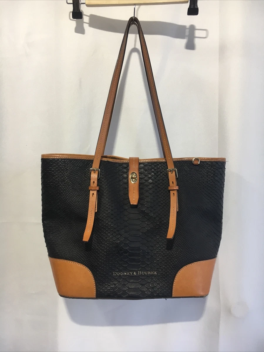 Dooney Bourke Dover Tote Reptile Croc Embossed Python Black Cara