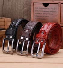100 Genuine Leather Crocodile Pattern Men's Dress Belt With Pin Buckle w 1.5"