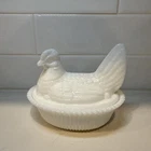 Vintage Milk Glass Hen On Nest Dish