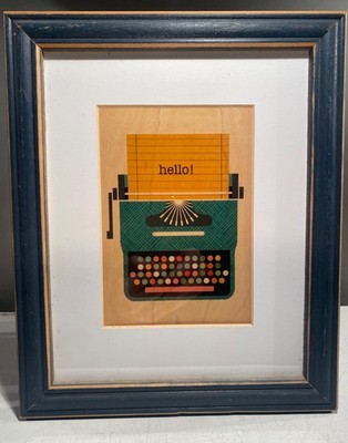 PETITE COLLAGE TAN RETRO TYPEWRITER PRINT - Matted & Framed
