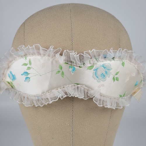 Vintage Sleep Mask Flowers Velvet Lined Ribbon Tie