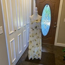  Simply Vera Wang Yellow Floral Dress Tiered Skirt Size Large 