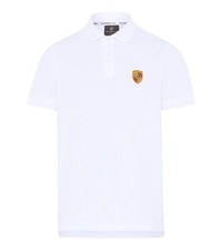 Original Porsche Polo-Shirt Wappen Logo Emblem, Herren, weiß
