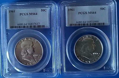 (2) 1961 MS 64 Silver Franklins - PCGS 90% Silver
