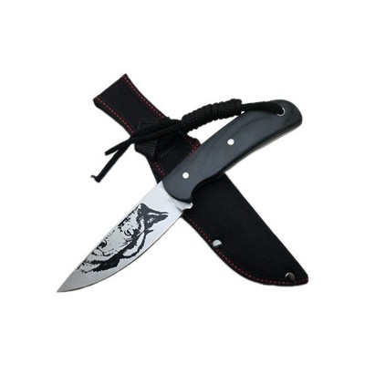 Wolf Shadow Fixed Blade with Sheath. Wolfe On Blade. Paw On Back of Blade. Knife