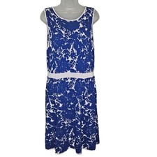 Ann Taylor Rayon/Nylon 8/10 MD Knit Sweater Dress Royal Blue/White B80