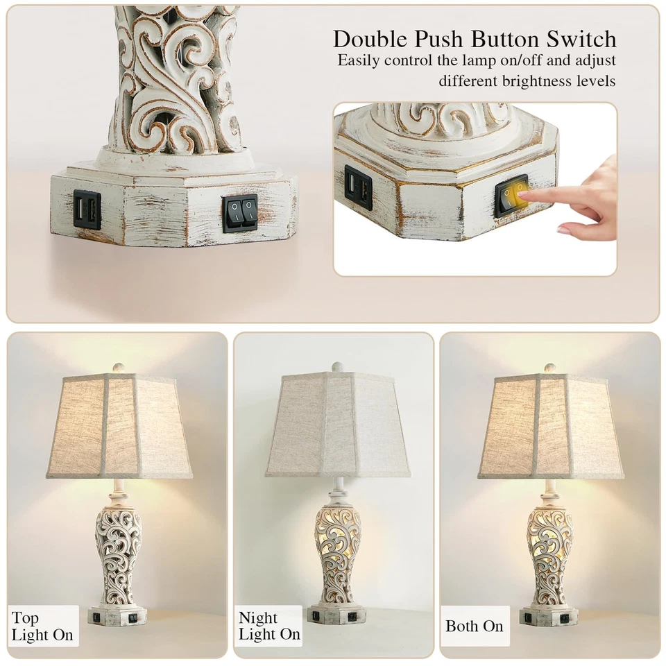 Set of 2 Rustic Table Lamps for Living Room Bedroom, Farmhouse Vintage Nights... - Image 3 of 4