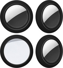 Waterproof Adhesive AirTag Case - Flexible Silicone Holder, 4-Pack in Black
