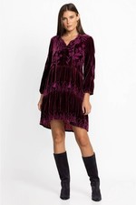 NEW Johnny Was Ivey Velvet Field Tiered Dress Burgundy Size Small