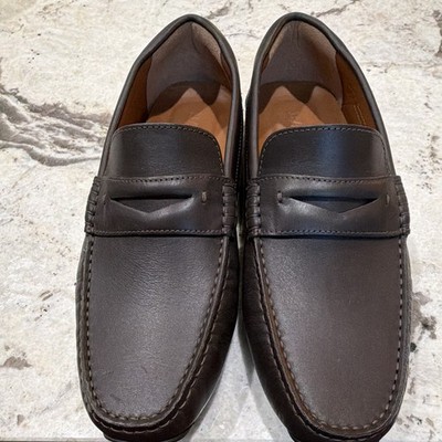 Bally Men's Brown Leather Slip-On Loafers Stripe Logo Rubber Sole Size 9.5