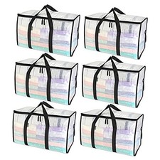 Oversized Moving Bags with Reinforced Handles, Heavy-Duty Storage 6-Pack Clear