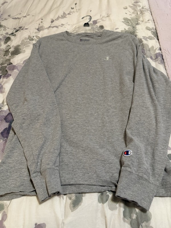 Champion Gray Long Sleeve Cotton T-Shirt Men's L