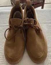 NEW UGG Woodlyn Moccasin Loafers Womens 10 Tan Brown Suede Stitching Lace Up