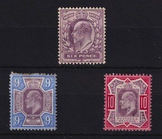 GB KEVII Stamps x 3 6d 9d 10d Mint Hinged