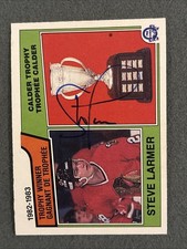 Steve Larmer 1983-84 OPC in person autographed card. Chicago Blackhawks