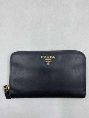 Prada Saffiano Black Leather Zip Continental Wallet | eBay