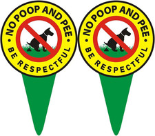 2 PCS No Dog Poop Signs for Yard - Double Sided Be Respectful No Poop and Pee Si