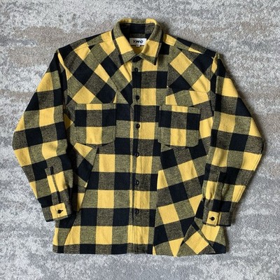 YMC Herren Mitchum Wolle Buffalo Patchwork Karo gelb schwarz Flanell Hemd Medium