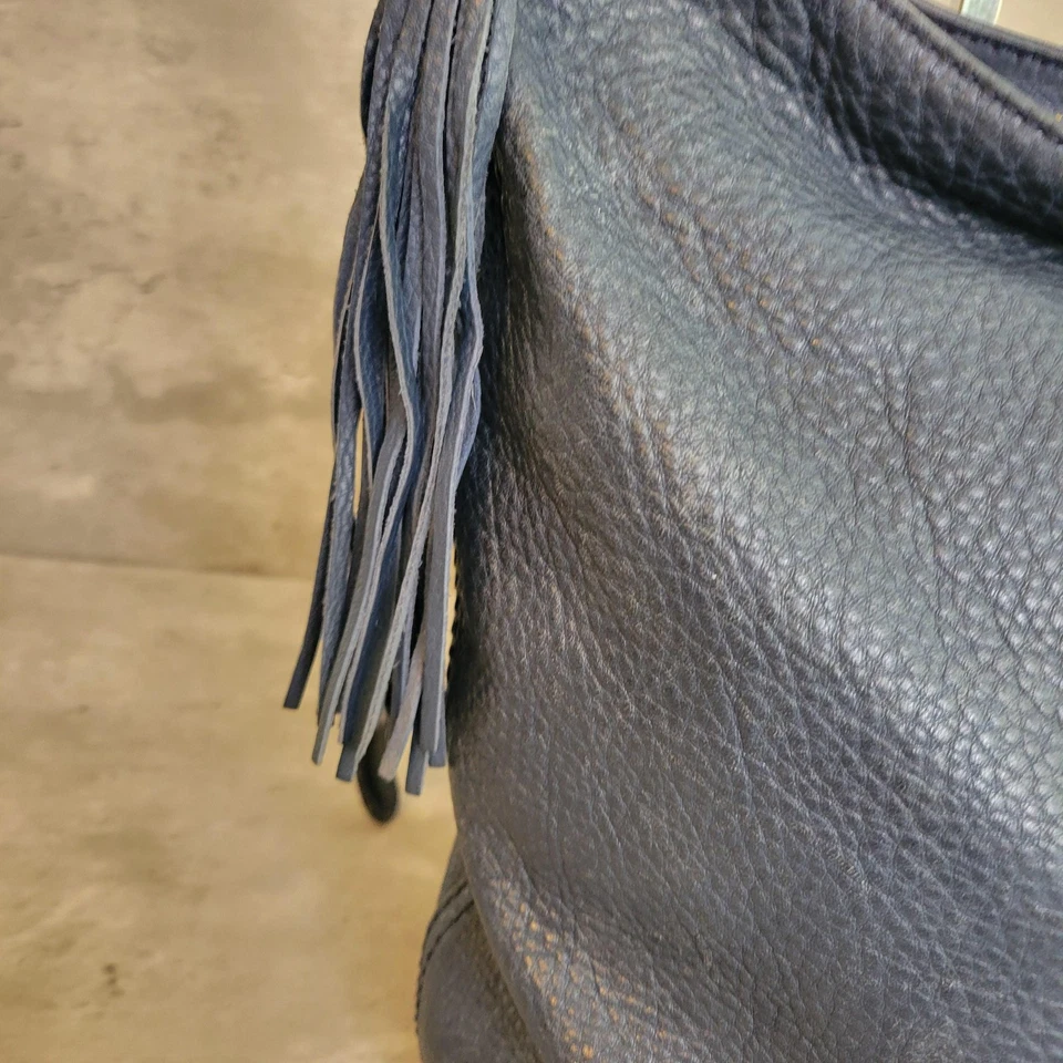 Bolso de Hombro Hobo para Mujer Cuero Azul Holgado Flecos Borla Cremallera Cartera Boho Foto 2 de 4