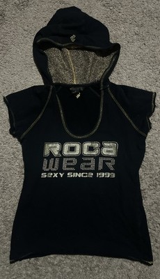 VTG Roca Wear Women's Shirt Hoodie Size M Short Sleeve Gold Mesh Sexy Since 1999