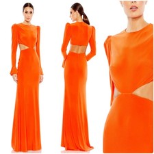 Mac Duggal 67944 Long Sleeve Column Gown Dress Orange size 2 UB