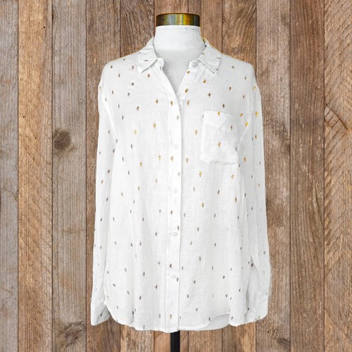RAILS Charlie White Linen Blend Button Down Shirt Large Golden Cactus - Picture 2 of 9
